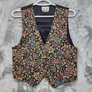 Vintage Amy Byer Vest Womens M Multicolor Floral Tapestry Knit Sleeveless Boho